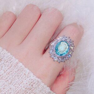 💍Luxury Sterling Silver Aquamarine Gemstone Ring